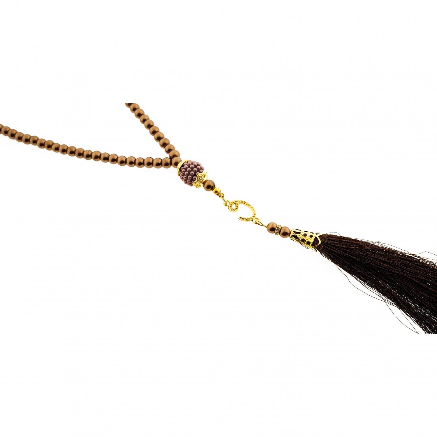 Gebetsketten mit goldenen Akzenten 45 cm 99 Perlen Anhänger mit Fransen Braun