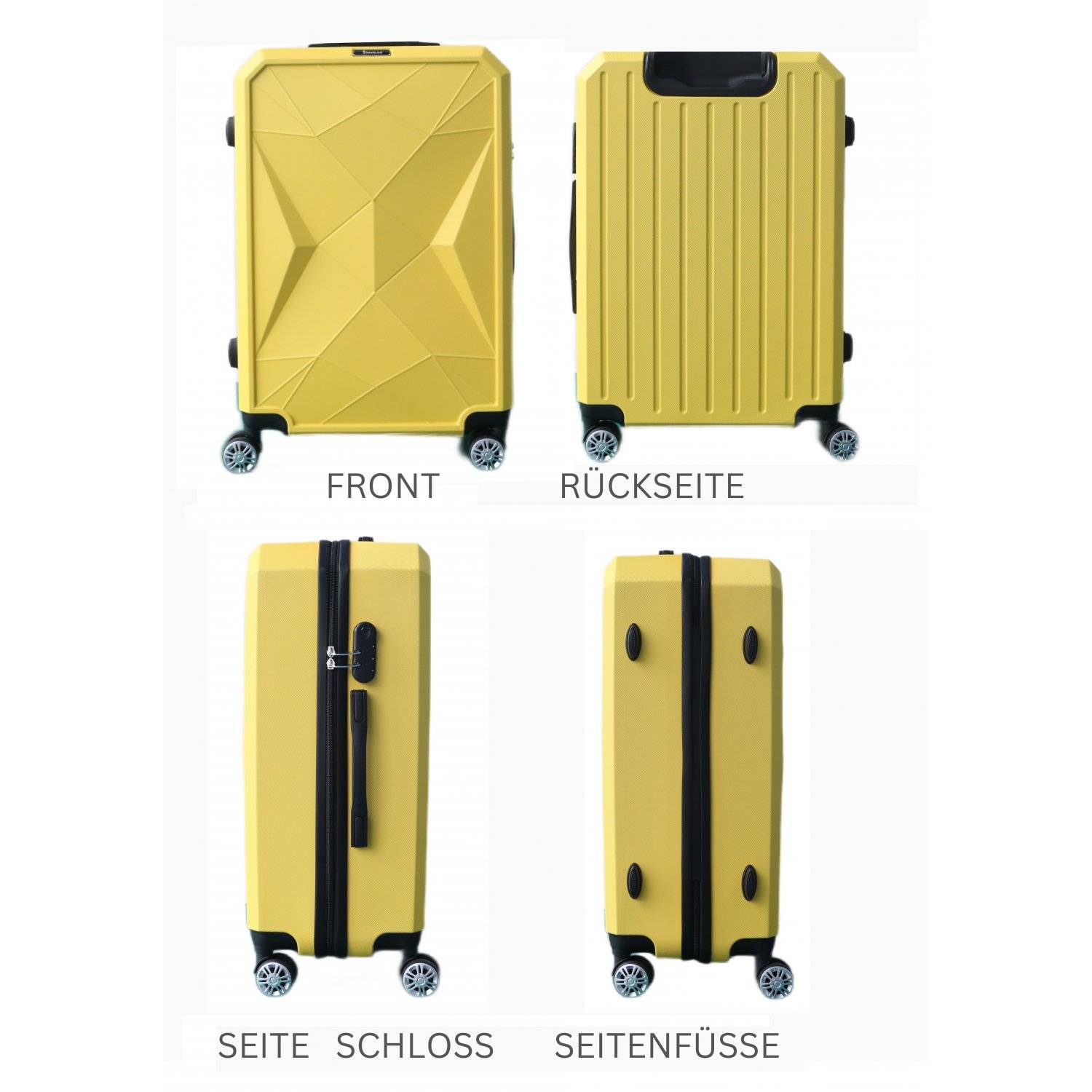 Reisekoffer ABS-03 Koffer 3-teilig Hartschale Trolley Set Kofferset Handgepäck Gepäck Reisetasche Gelb
