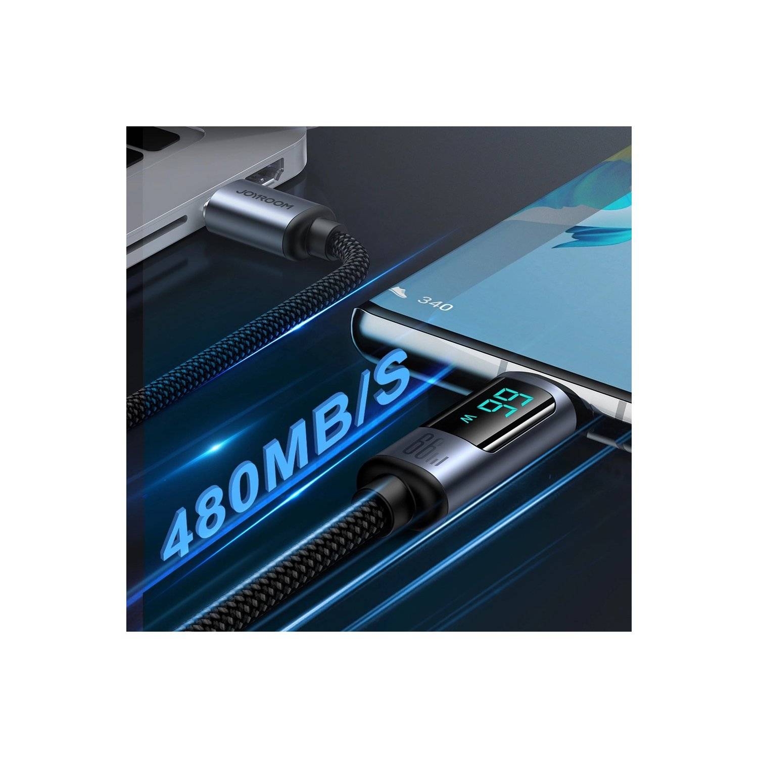 Schnellladekabel USB C - USB A Kabel 66W 1,2m mit LED-Anzeige Joyroom S-AC066A16 - Schwarz