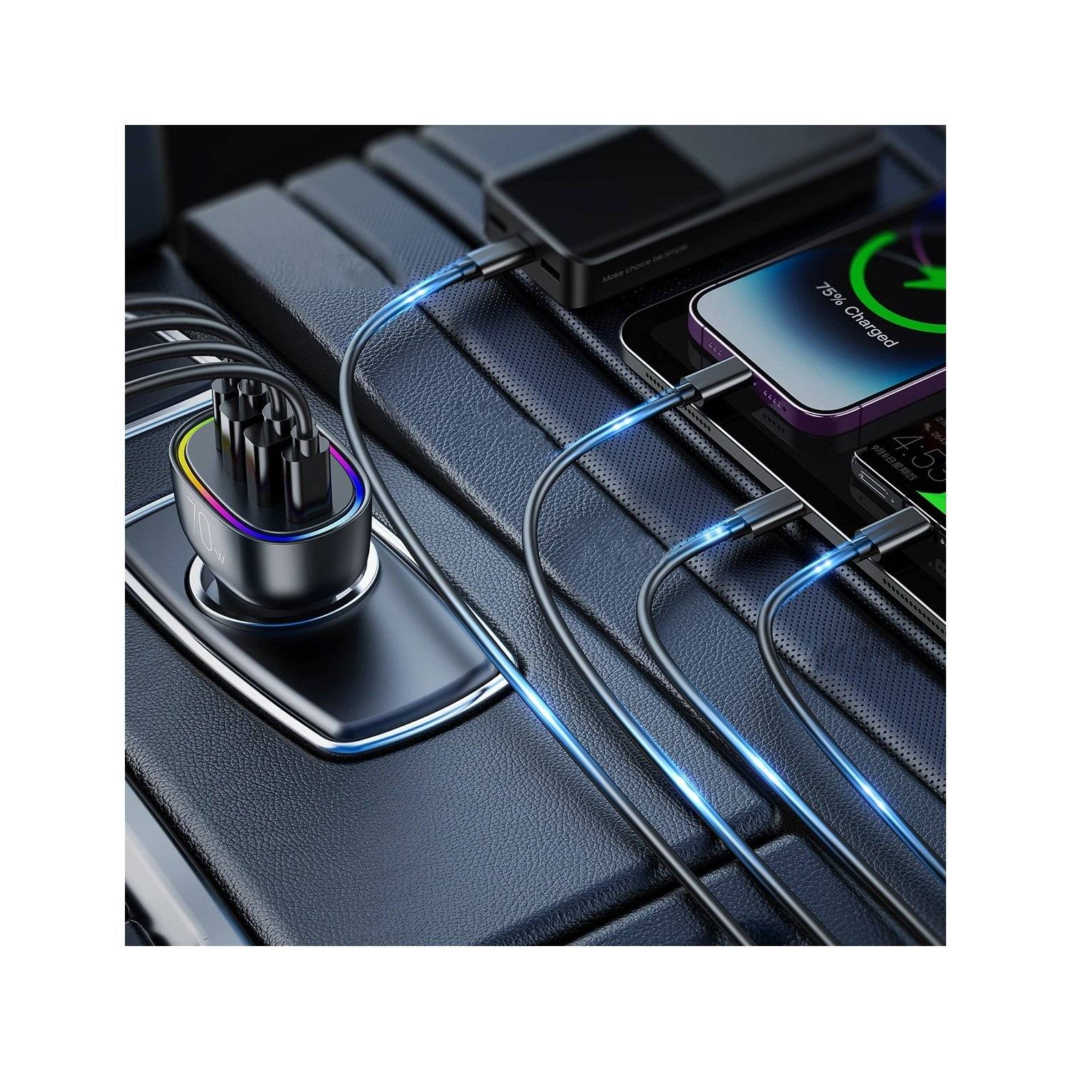 Zigarettenanzünder-Adaptert Joyroom 70W Autoladegerät mit 4 Anschlüssen: 2 x USB C, 2 x USB schwarz (JR-CL29)