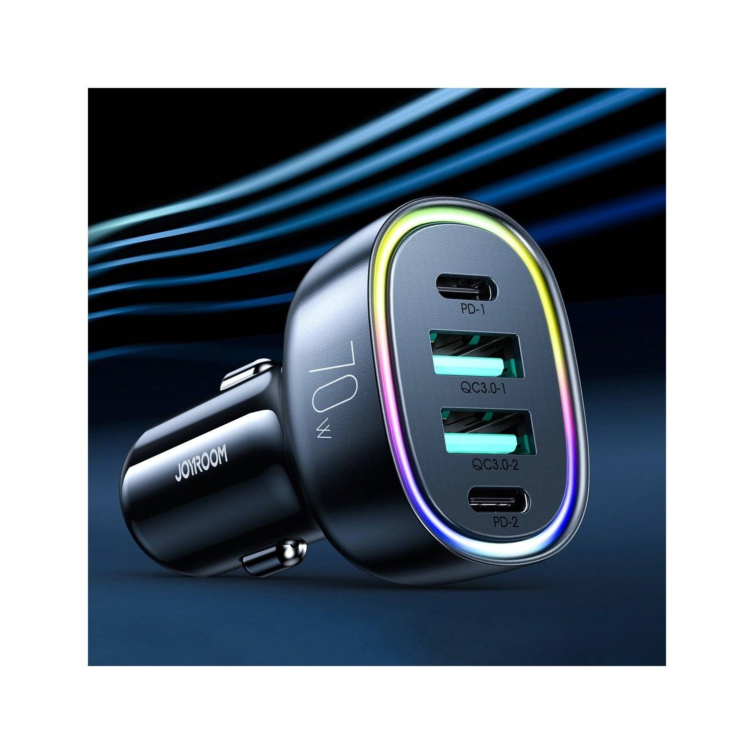 Zigarettenanzünder-Adaptert Joyroom 70W Autoladegerät mit 4 Anschlüssen: 2 x USB C, 2 x USB schwarz (JR-CL29)