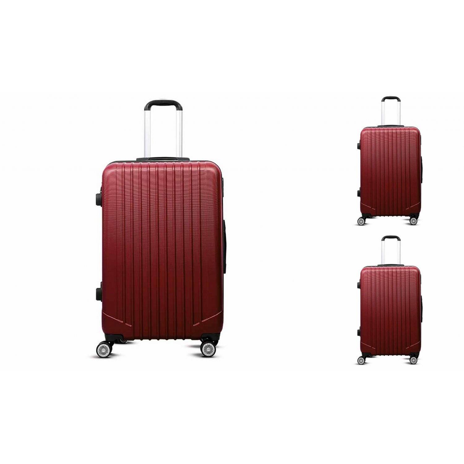 3-tlg "Travel" ABS Hartschalenkofferset Trolley Zahlenschloss Koffer 360 Grad Rollensystem mit 4 Doppelräder Bordeaux