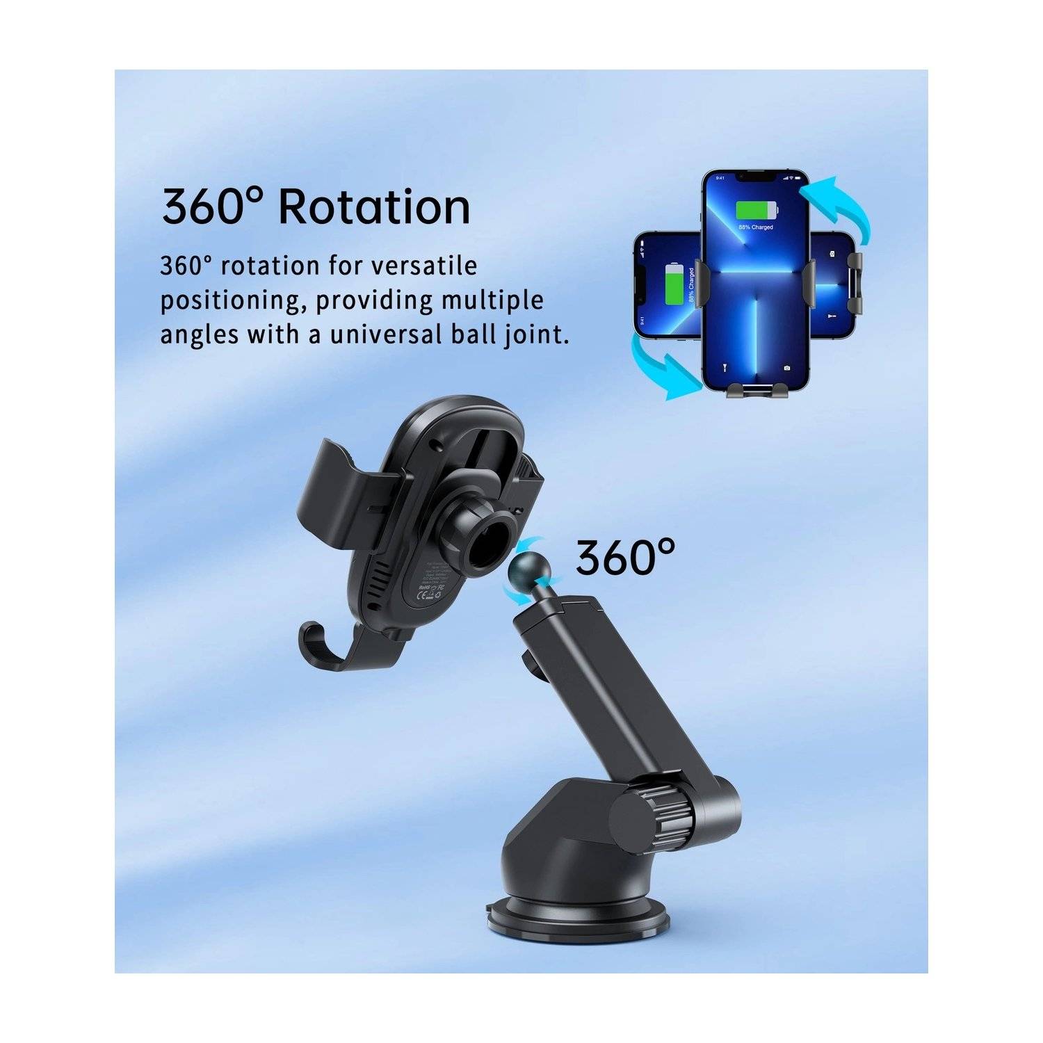 Choetech T203-F Schwerkraft-Autohalterung mit 15-W-Induktionsladegerät für das Cockpit – Schwarz