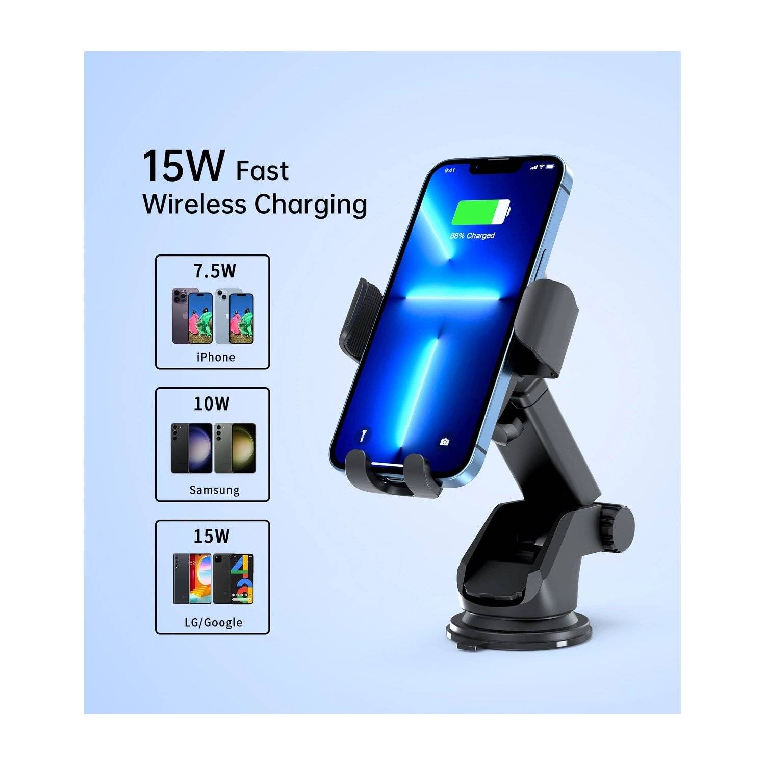 Choetech T203-F Schwerkraft-Autohalterung mit 15-W-Induktionsladegerät für das Cockpit – Schwarz