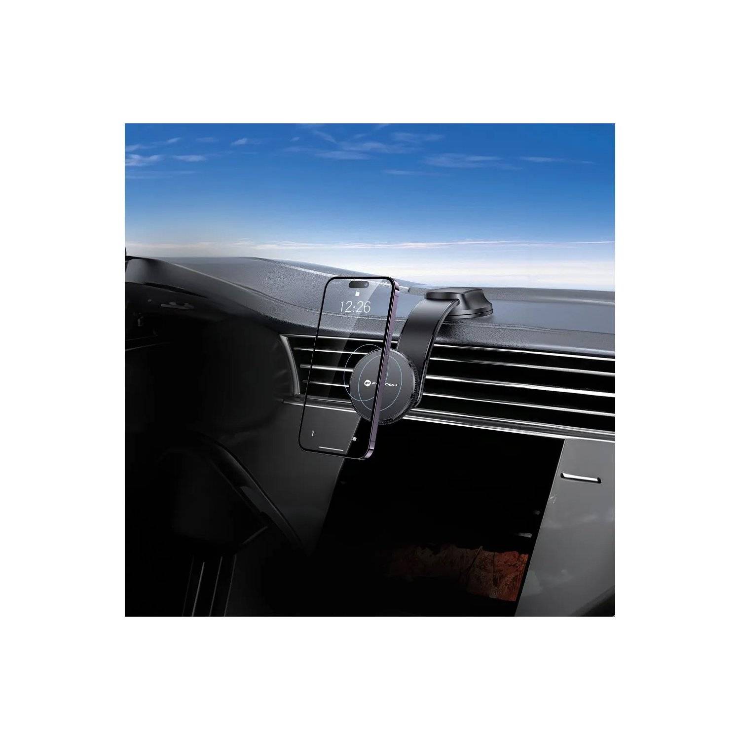 FORCELL F-Grip MagFlex Autohalterung an Windschutzscheibe/Mittelkonsole/Lüftungsschlitz kompatibel mit MagSafe Schwarz