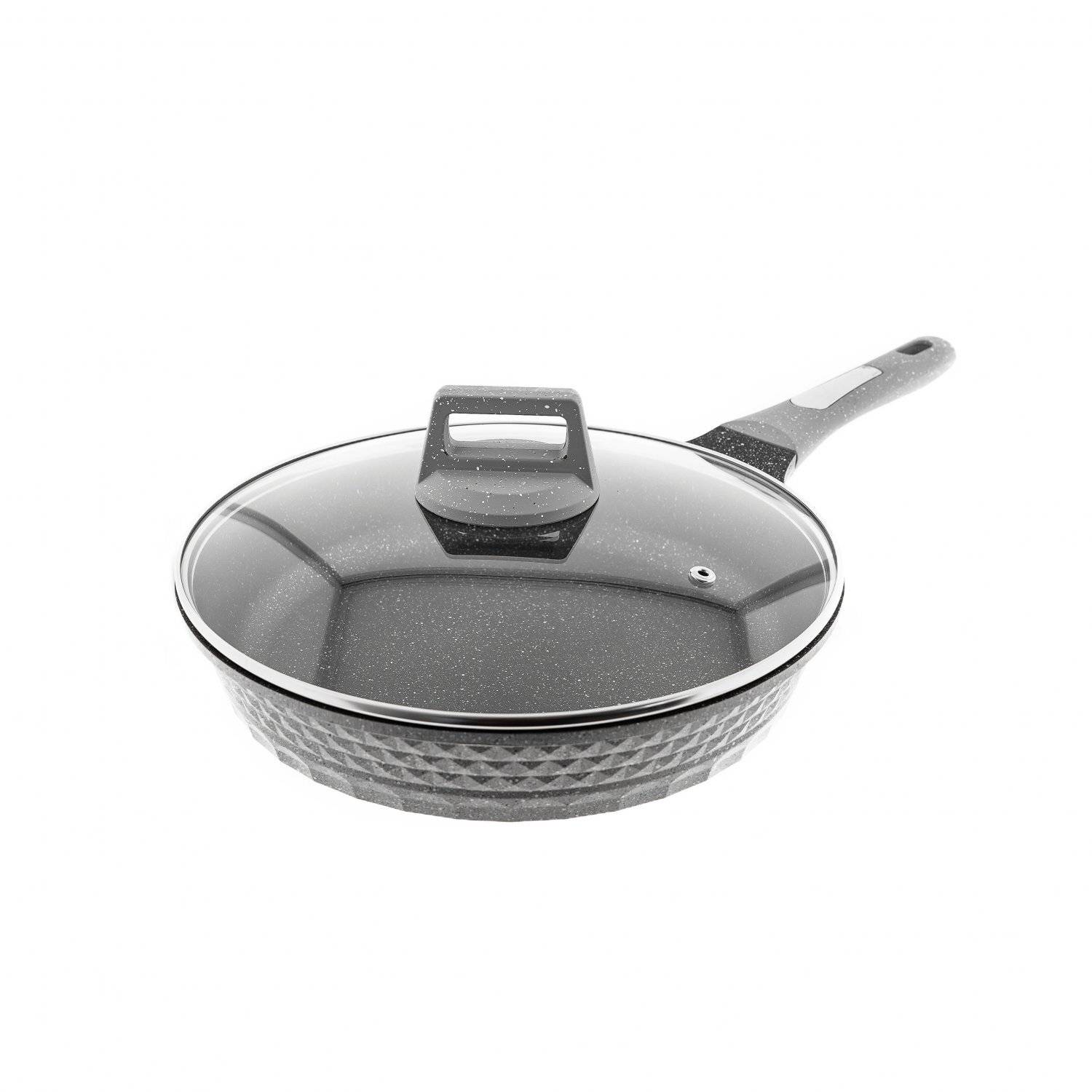 Almina Bratpfanne mit Glasdeckel Ø28 cm aus Aluminium-Druckguss mit Antihaftbeschichtung Grau
