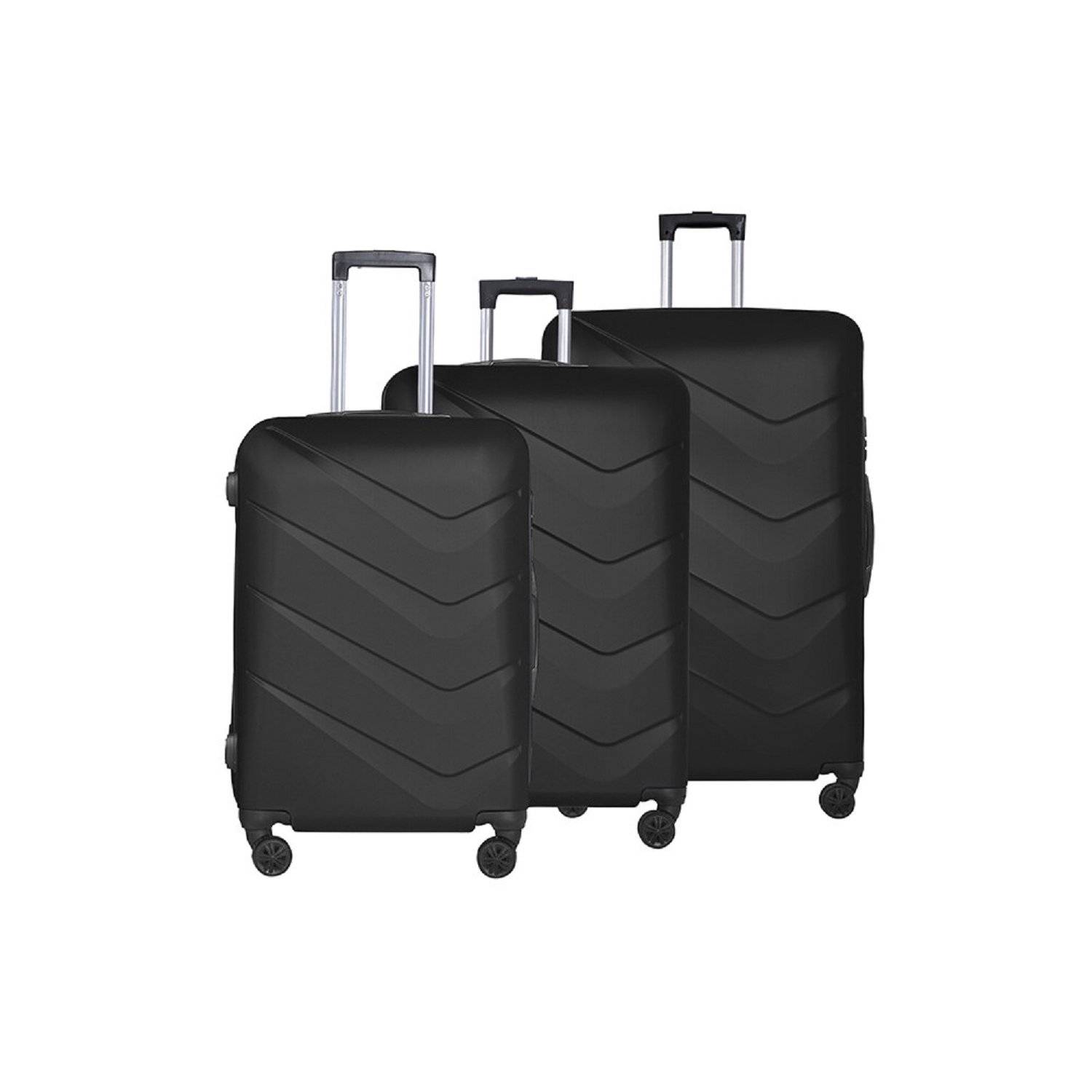 Wave Line 3-tlg. Hartschalenkofferset aus leichter ABS-Kunststoff Koffer mit vier Doppel-Rädern Schwarz