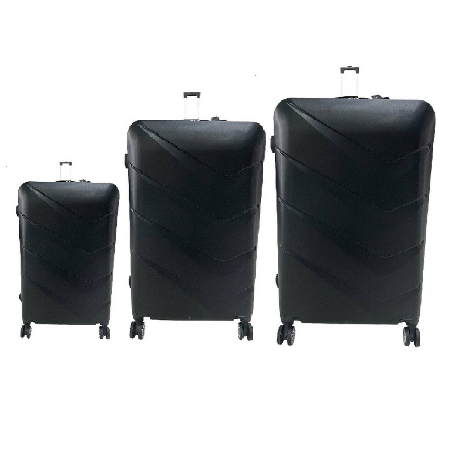 Wave Line 3-tlg. Hartschalenkofferset aus leichter ABS-Kunststoff Koffer mit vier Doppel-Rädern Schwarz