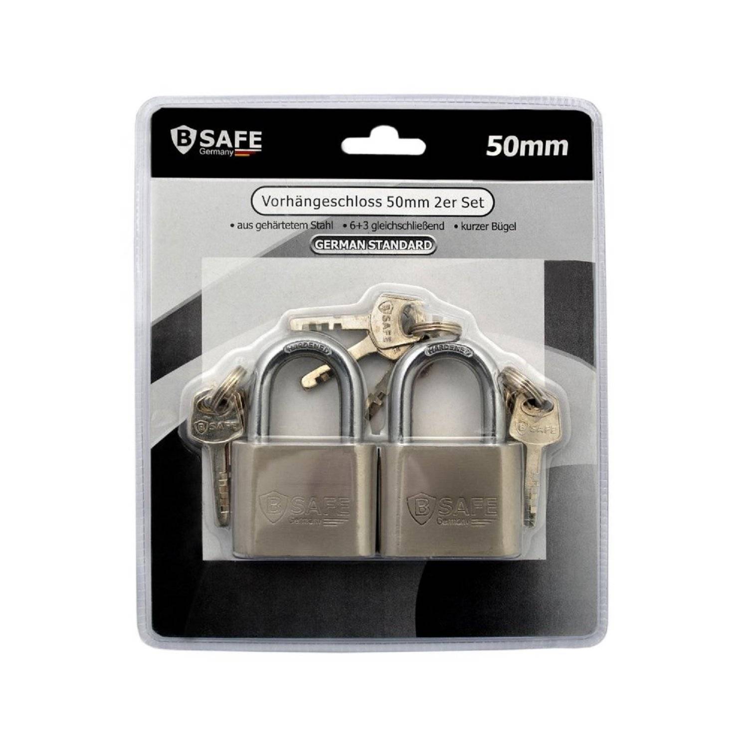 Vorhängeschloss Schloss Hängeschloss - Hochwertiges Schloss - gleichschließend 2er set 50mm kurzer Bügel