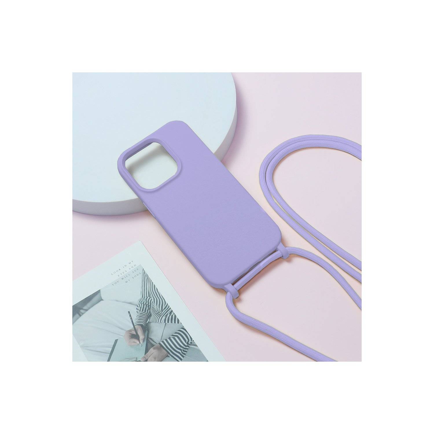 Handy Hülle Umhängehülle kompatibel mit Iphone 15 Design 1 Lila