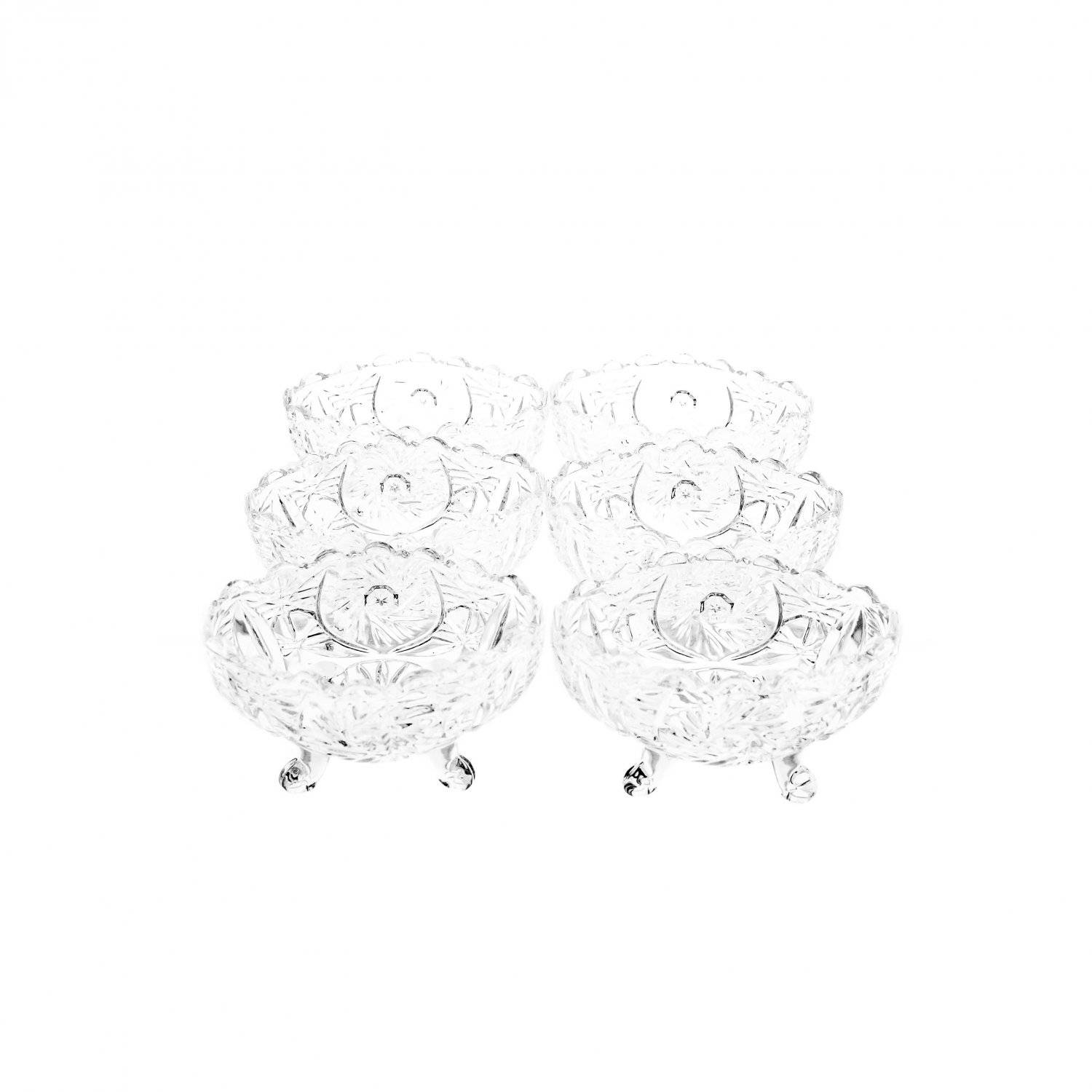 6 Tlg. Set Servierschale aus Glas Oval Glasschalen mit Muster für Snacks, Bowl, Dips