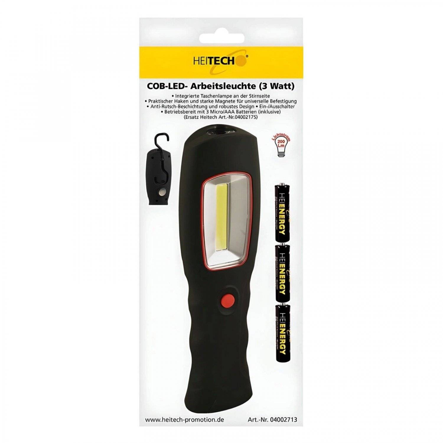 COB-LED Arbeitsleuchte 3 Watt Handlampe Werkstattlampe Taschenlampe Schwarz