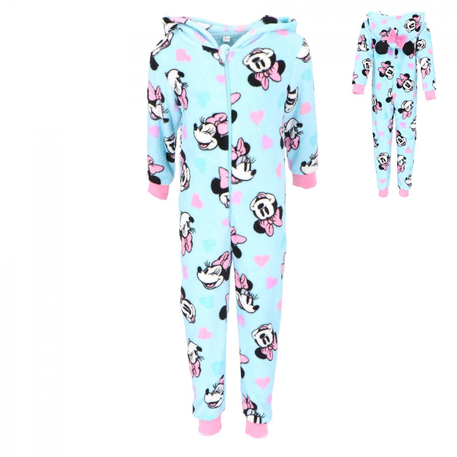 Minnie Maus Kuscheliger Fleece Onesie Schlafanzug Jumpsuit Kinder Pyjamas mit Hoodie 110/116 cm