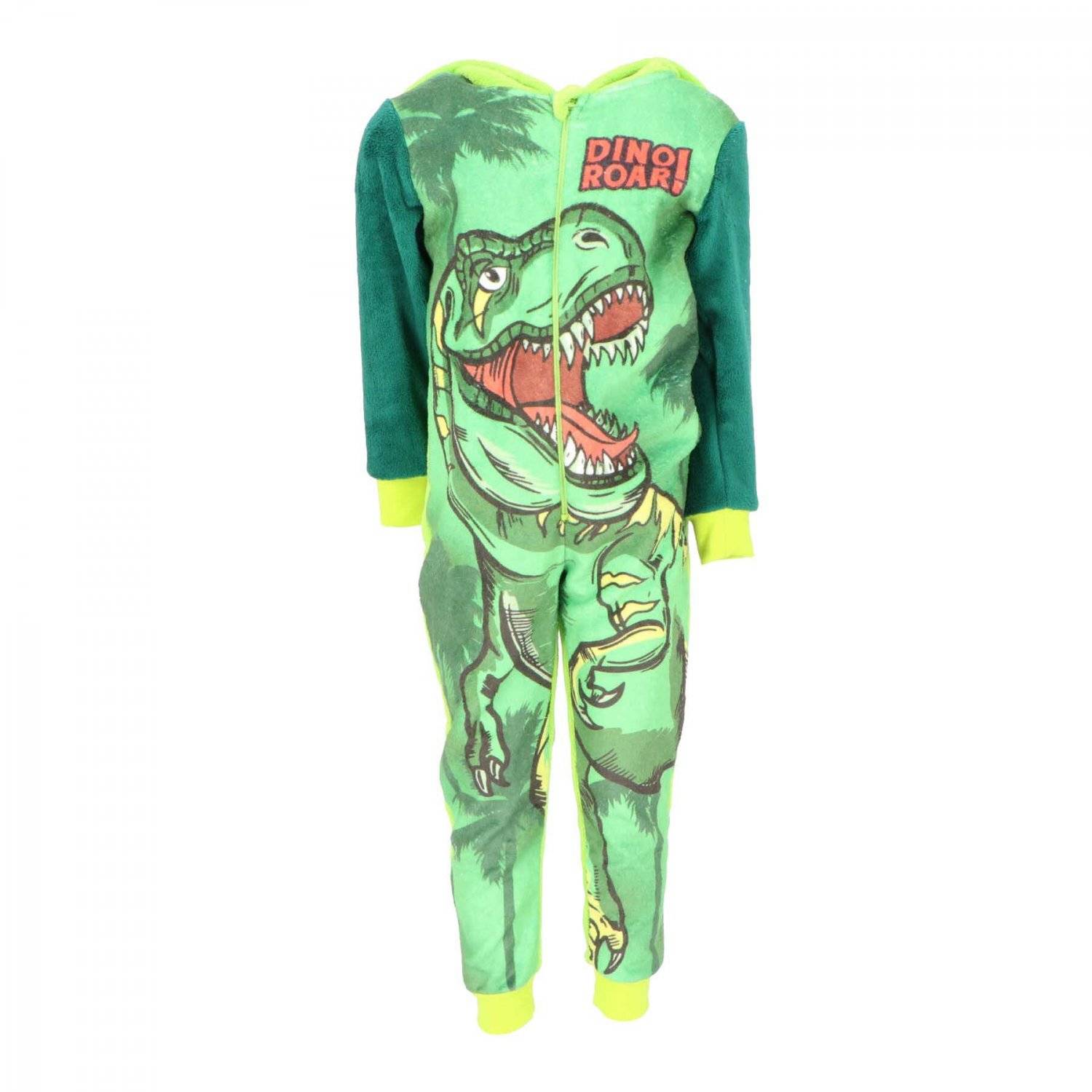 Dinoroar Kinder Pyjamas Schlafanzug Overall Gemütlicher Fleece Jumpsuit mit Kapuze 110/116 cm