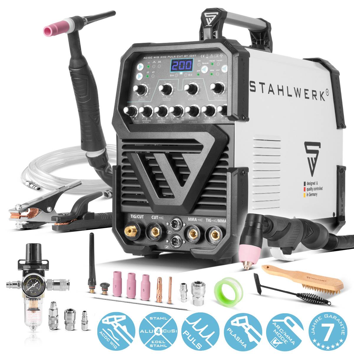 STAHLWERK Schweißgerät AC/DC WIG 200 Puls mit Plasma ST CUT Funktion 200 A