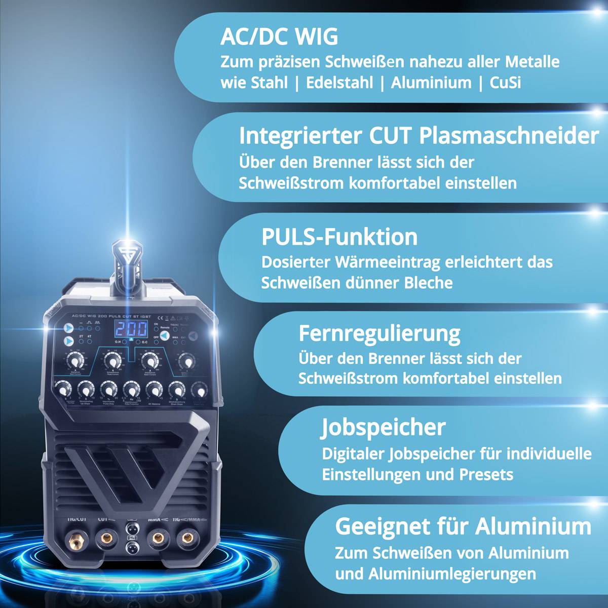 STAHLWERK Schweißgerät AC/DC WIG 200 Puls mit Plasma ST CUT Funktion 200 A