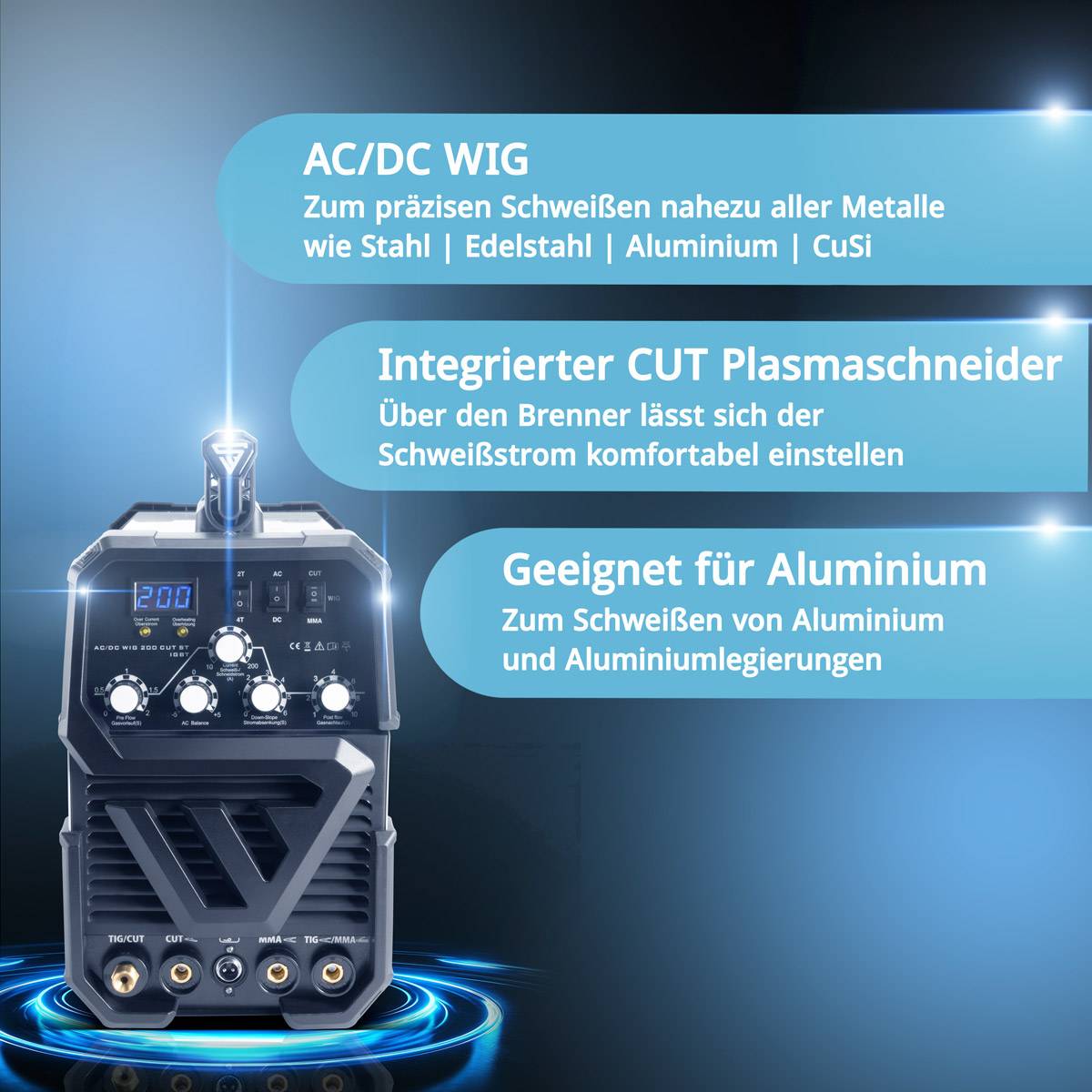 STAHLWERK Schweißgerät AC/DC WIG 200 CUT mit MMA und integriertem Plasmaschneider