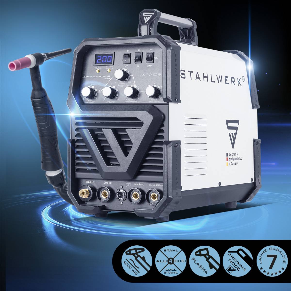 STAHLWERK Schweißgerät AC/DC WIG 200 CUT mit MMA und integriertem Plasmaschneider