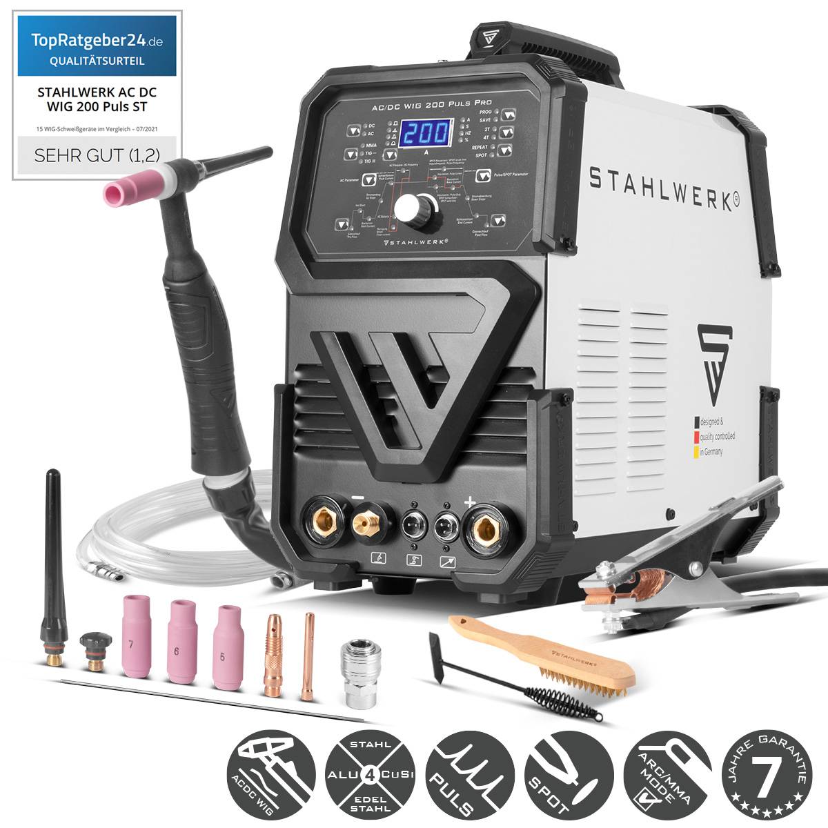 STAHLWERK Digitales Schweißgerät AC/DC WIG 200 Puls Pro IGBT Inverter 200A