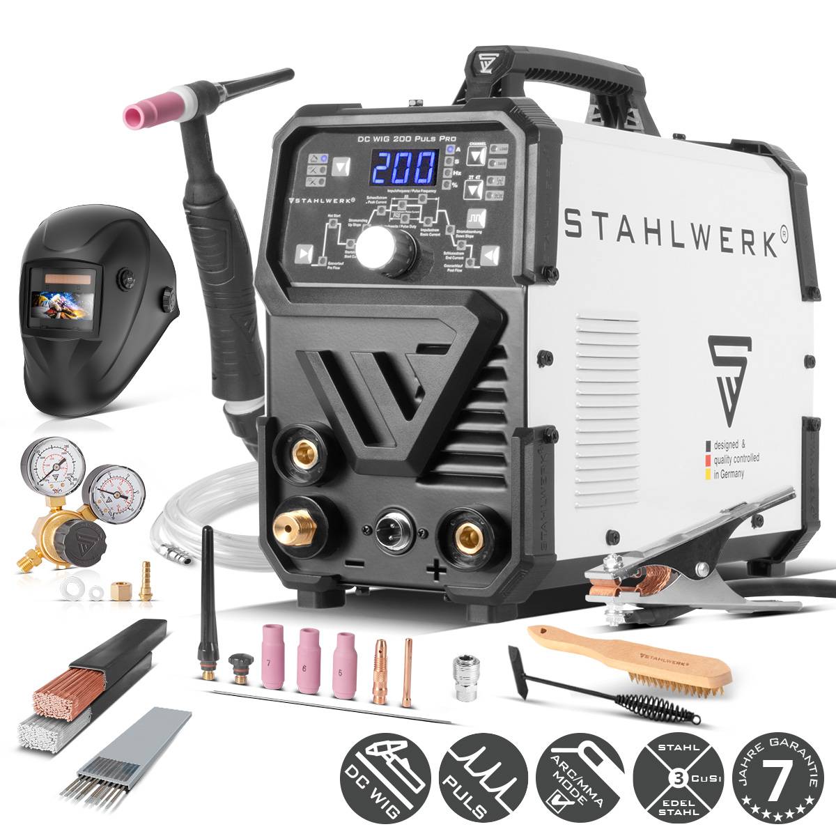 STAHLWERK Kombi-Schweißgerät DC WIG 200 Puls Pro Vollausstattung 2 in 1