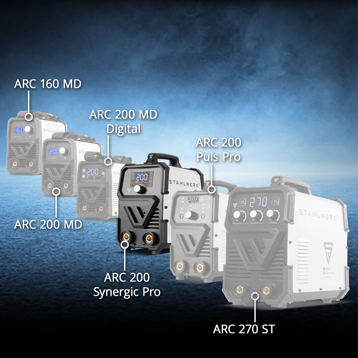 STAHLWERK Schweißgerät ARC 200 Synergic Pro MMA Lift TIG IGBT Inverter 200 A