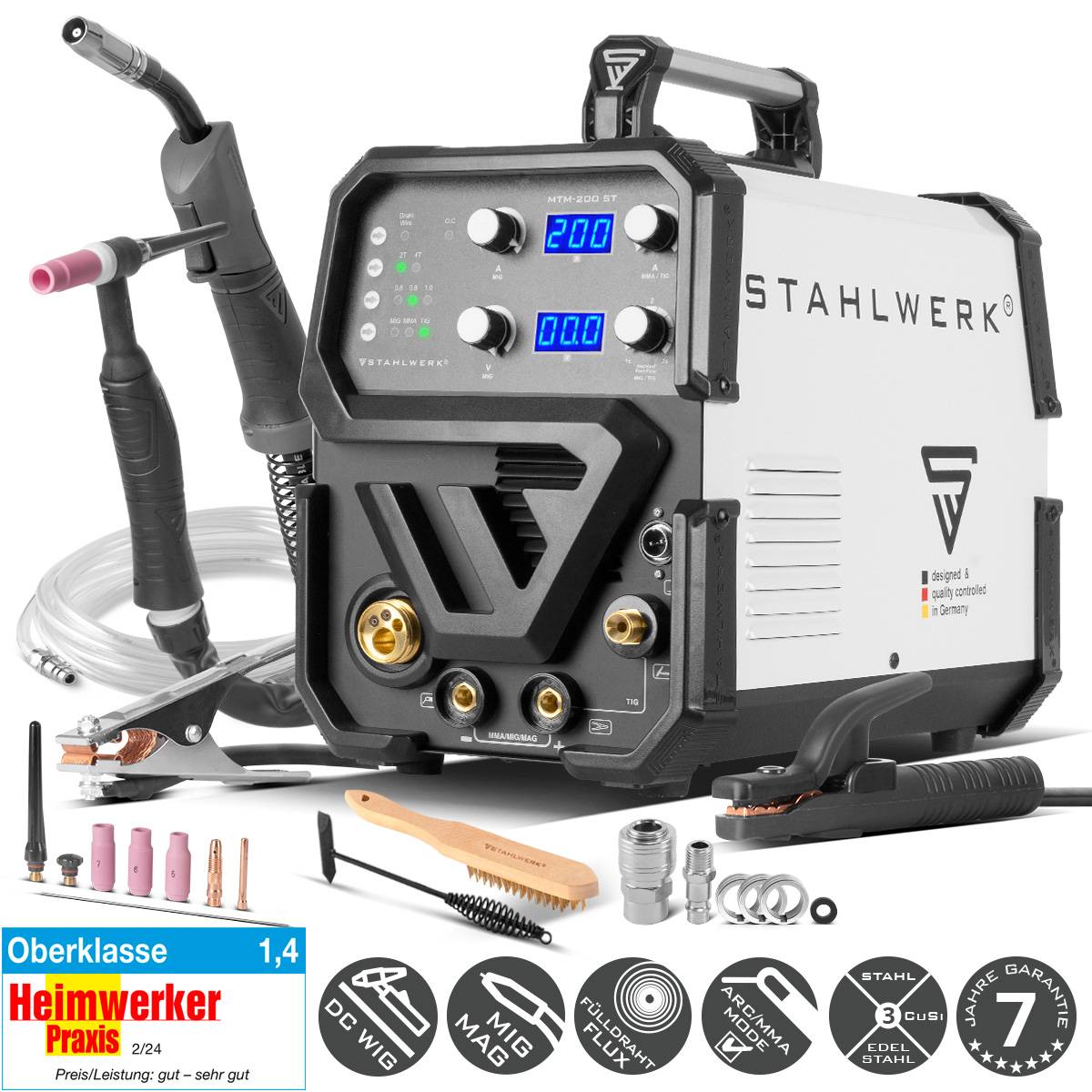 STAHLWERK Kombi-Schweißgerät MTM-200 ST 3-in-1 mit 200 A synergischer Drahtvorschub