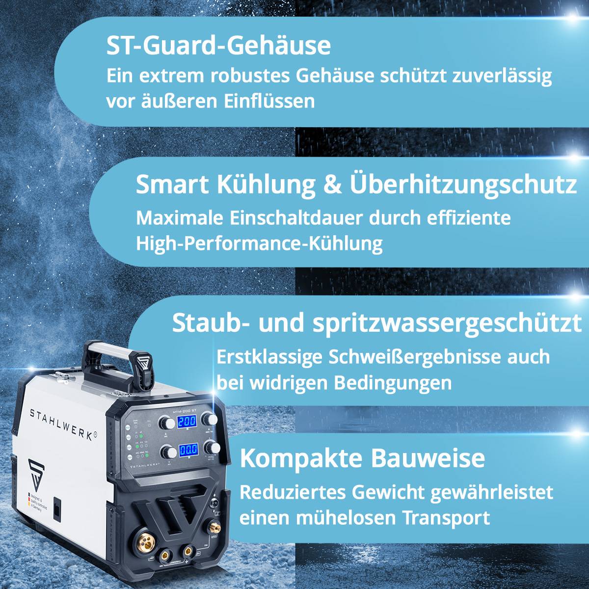 STAHLWERK Kombi-Schweißgerät MTM-200 ST 3-in-1 mit 200 A synergischer Drahtvorschub