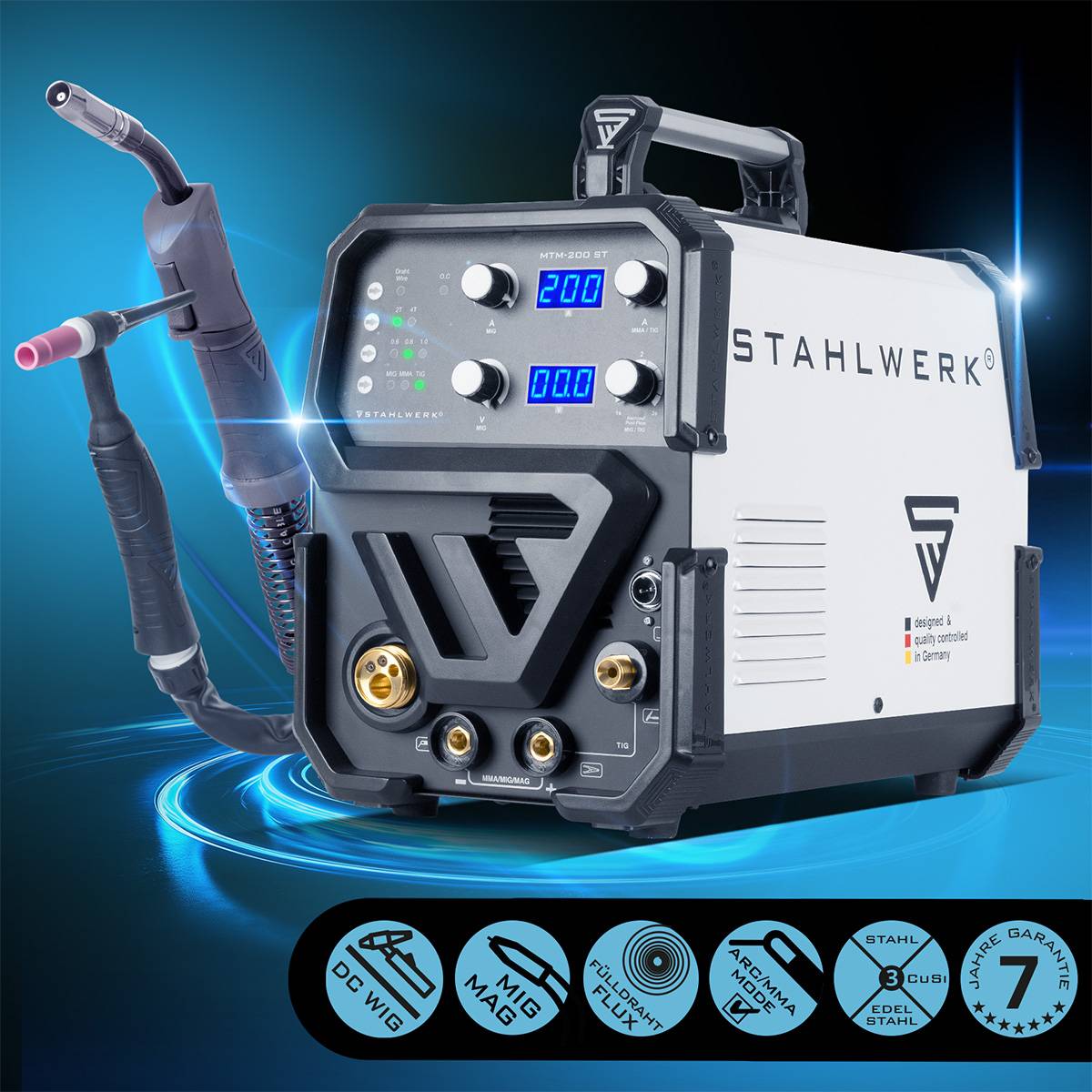 STAHLWERK Kombi-Schweißgerät MTM-200 ST 3-in-1 mit 200 A synergischer Drahtvorschub