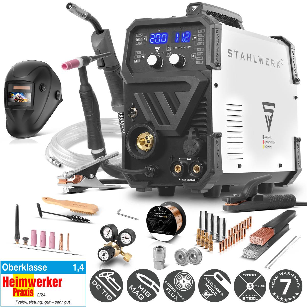 STAHLWERK Kombi-Schweißgerät MTM-200 ST Vollausstattung mit 200 A und Drahtvorschub