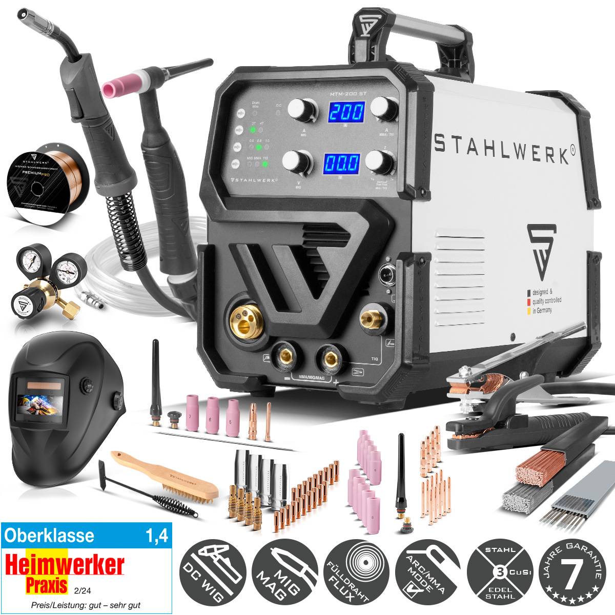 STAHLWERK Kombi-Schweißgerät MTM-200 ST Vollausstattung mit 200 A und Drahtvorschub
