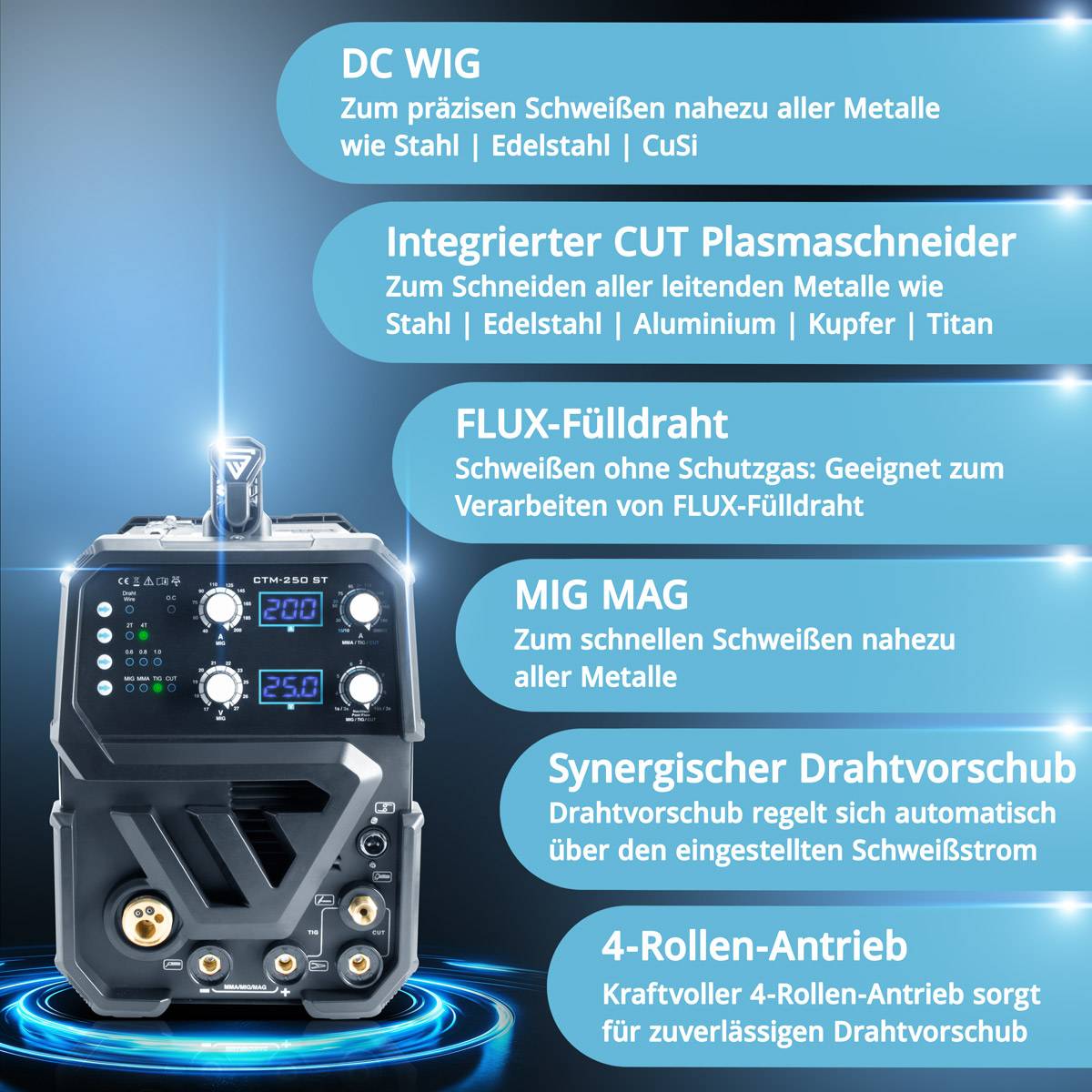 STAHLWERK 4 in 1 Kombi-Schweißgerät CTM-250 ST Vollausstattung