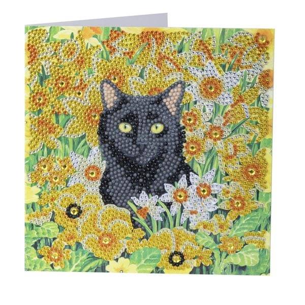 Craft Buddy CCK-A103 - Crystal Art Card Kit, Cat Among the Flowers, Katze, 18x18cm, Kristall-Kunstkarte, Diamond Painting