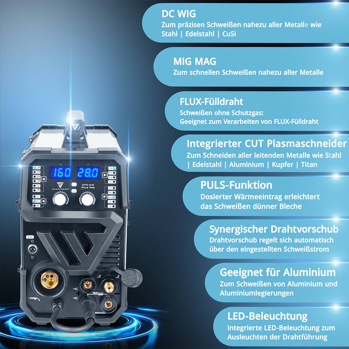 STAHLWERK Kombi Schweißgerät CTM-416 PULS 6-in-1 160 A