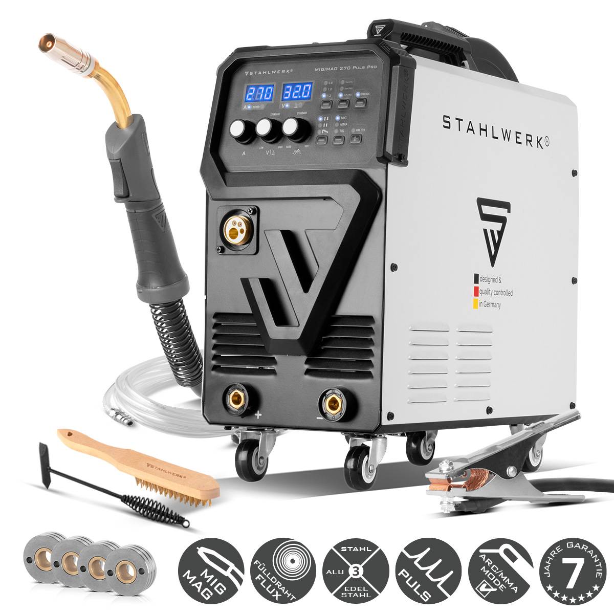 STAHLWERK Schweißgerät MIG 270 Puls Pro 4-in-1 Schweißgerät Pulsfunktion 270 A
