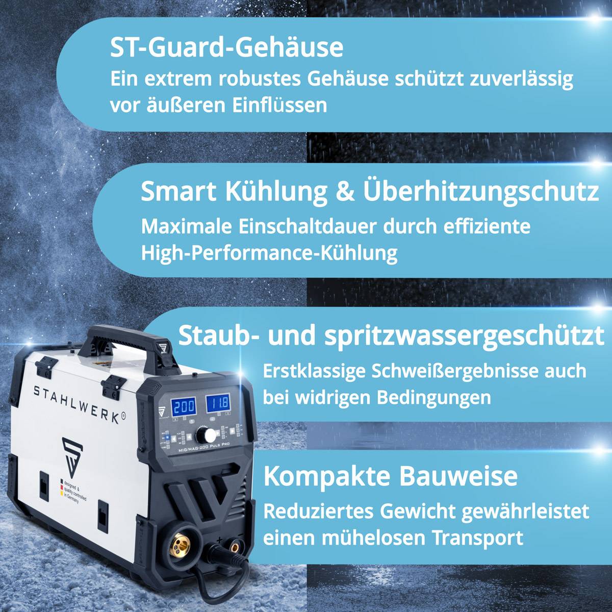 STAHLWERK Schweißgerät MIG MAG 200 Puls Pro Schutzgas Kombigerät 200 Ampere