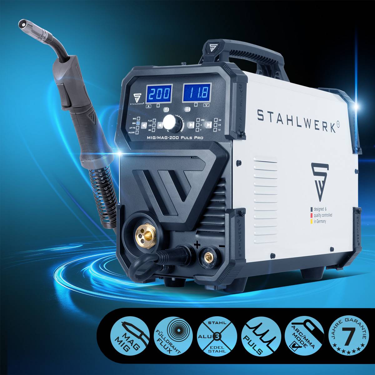 STAHLWERK Schweißgerät MIG MAG 200 Puls Pro Schutzgas Kombigerät 200 Ampere