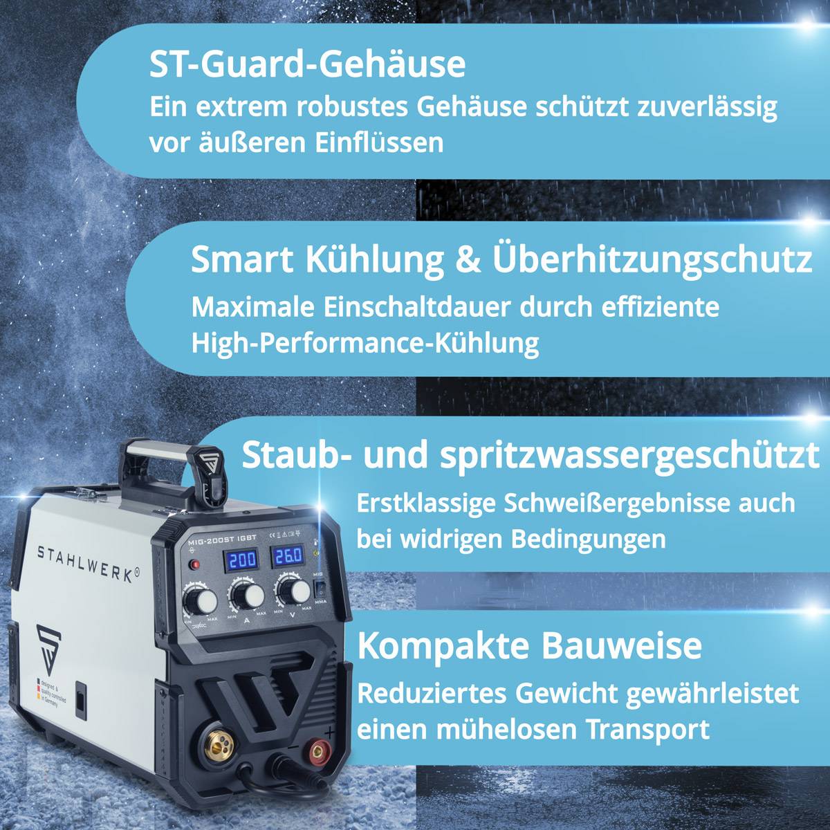 STAHLWERK Schweißgerät MIG MAG 200 ST IGBT Schutzgas mit 200 Ampere MMA E-Hand