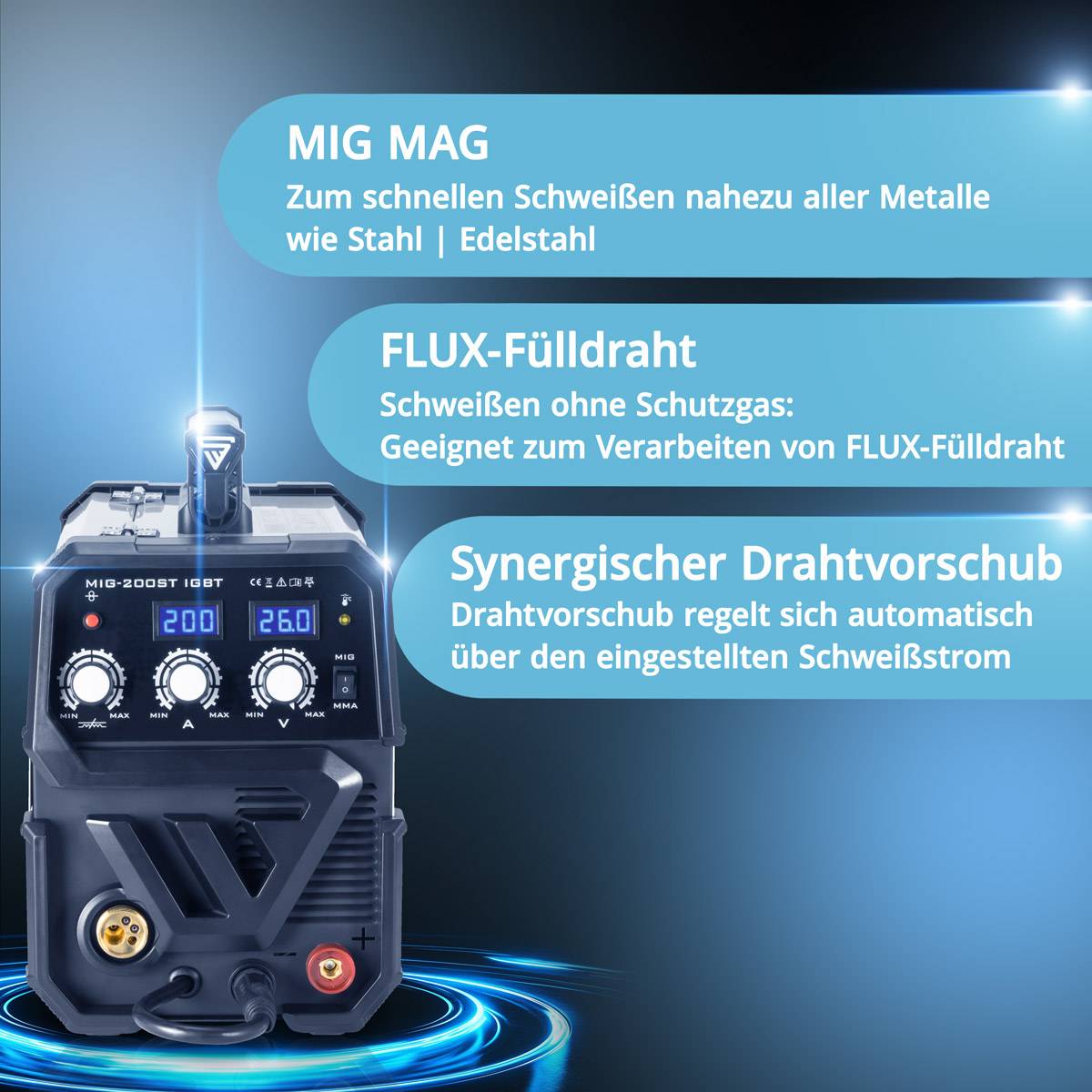 STAHLWERK Schweißgerät MIG MAG 200 ST IGBT Schutzgas mit 200 Ampere MMA E-Hand