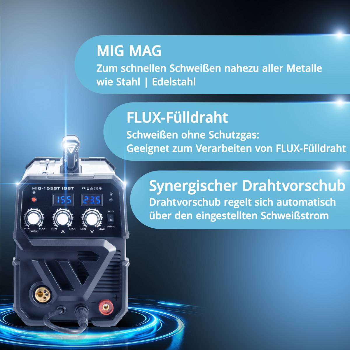 STAHLWERK Schutzgas Schweißgerät MIG 155 ST IGBT mit 155 Ampere mit MMA E-Hand