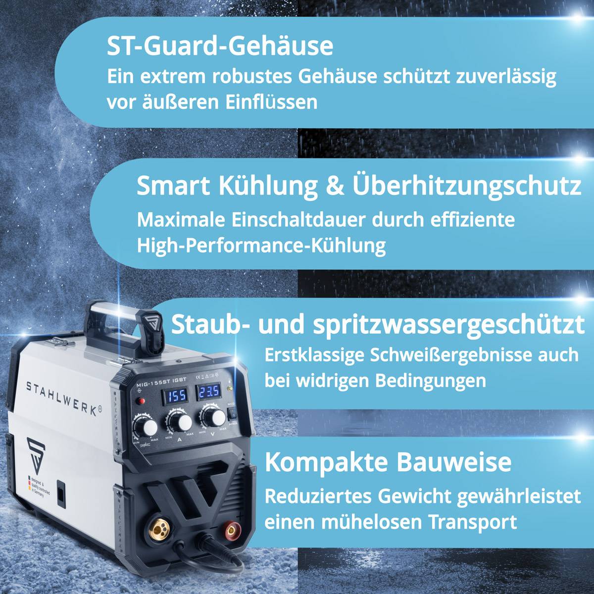 STAHLWERK Schutzgas Schweißgerät MIG 155 ST IGBT mit 155 Ampere mit MMA E-Hand