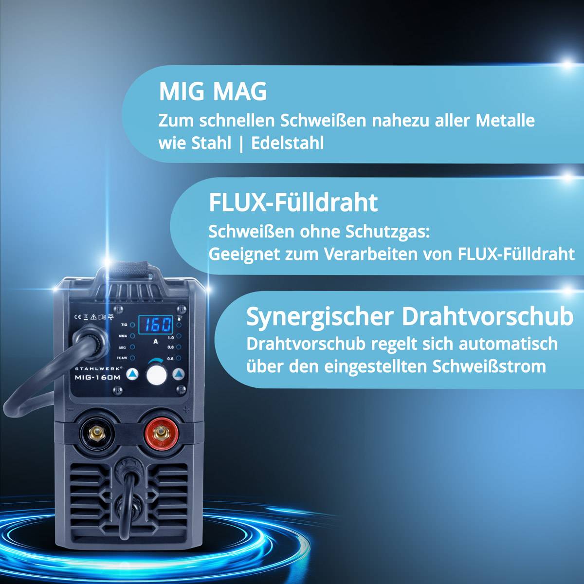 STAHLWERK Schweißgerät MIG MAG 160 M IGBT 5 in 1 Kombigerät mit 160 Ampere