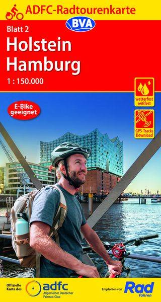 ADFC-Radtourenkarte 2 Holstein Hamburg 1:150.000, reiß- und wetterfest, E-Bike geeignet, GPS-Tracks Download