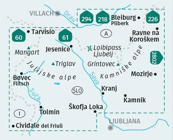 KOMPASS Wanderkarte 2801 Julische Alpen/Julijske alpe, Steiner Alpen/Kamniske alpe 1:75.000