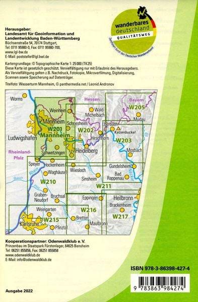 W201 Wanderkarte 1:25 000 Mannheim