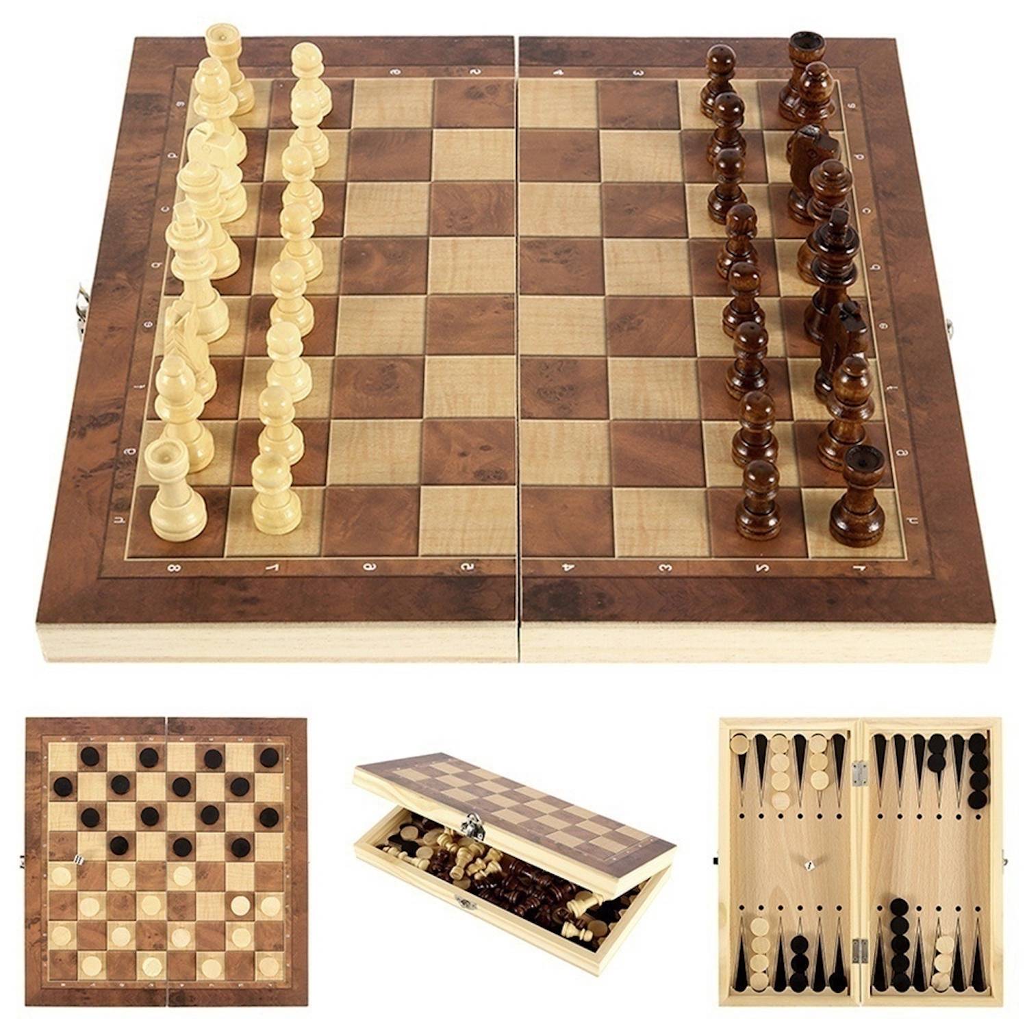 Hochwertiges Holzschachbrett mit Figuren 24x24 cm - Edles Schachspiel