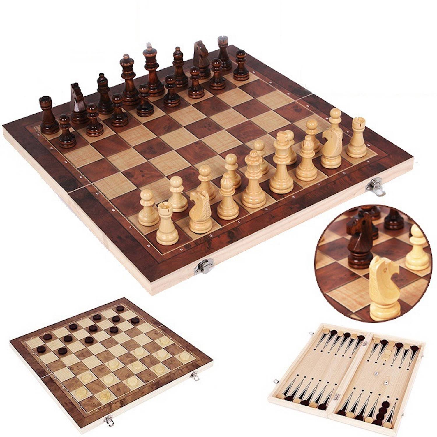 Hochwertiges Holzschachbrett mit Figuren 34x34 cm - Edles Schachspiel