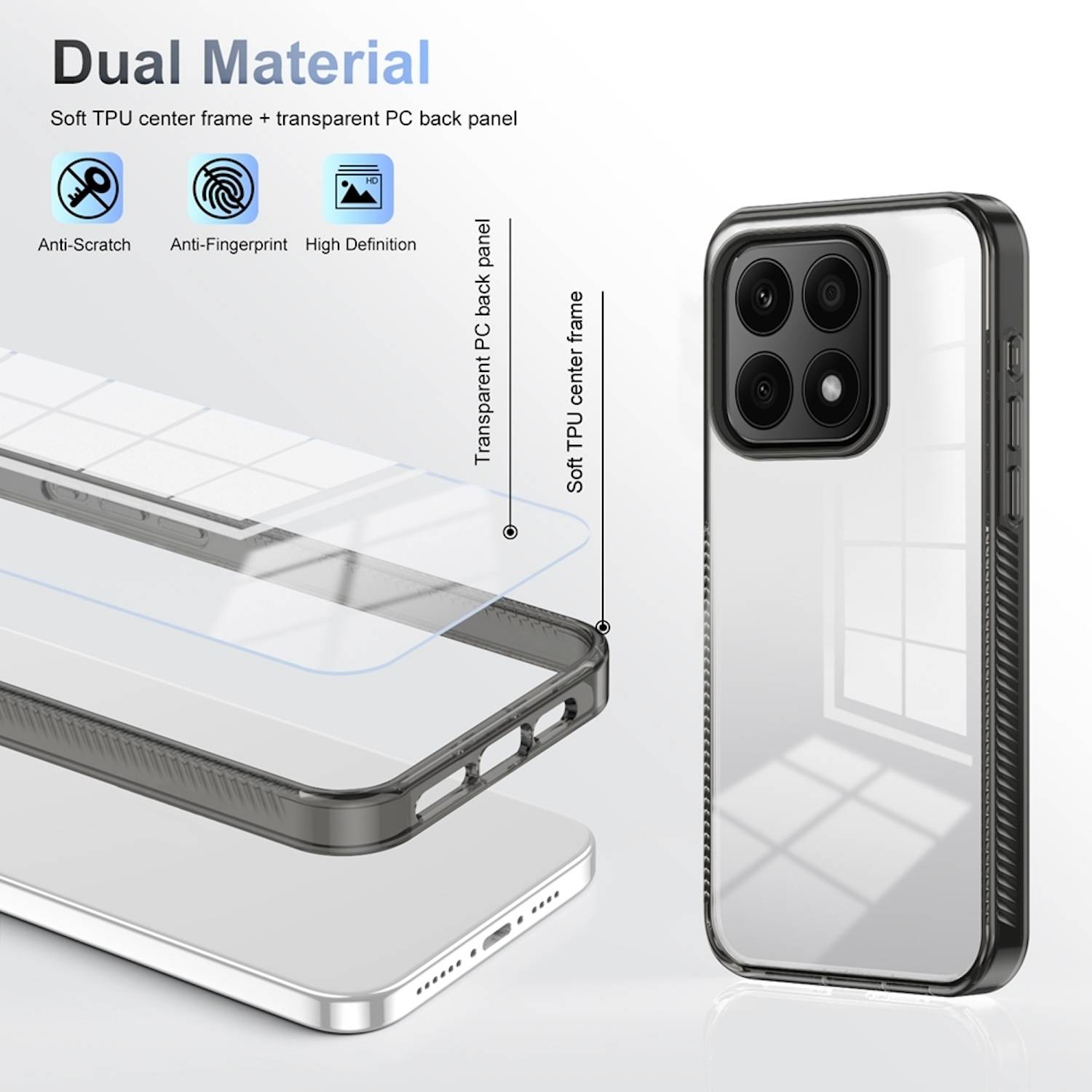 Für Honor X8b TPU / Acryl Hybrid Schutz Handy Hülle Case Cover Schwarz