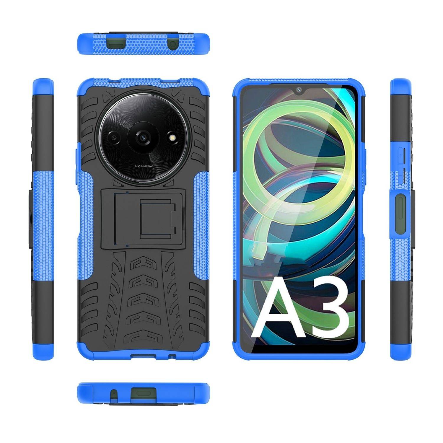Für Xiaomi Redmi A3 Tire Textur TPU / PC Hülle Halterung Cover Blau