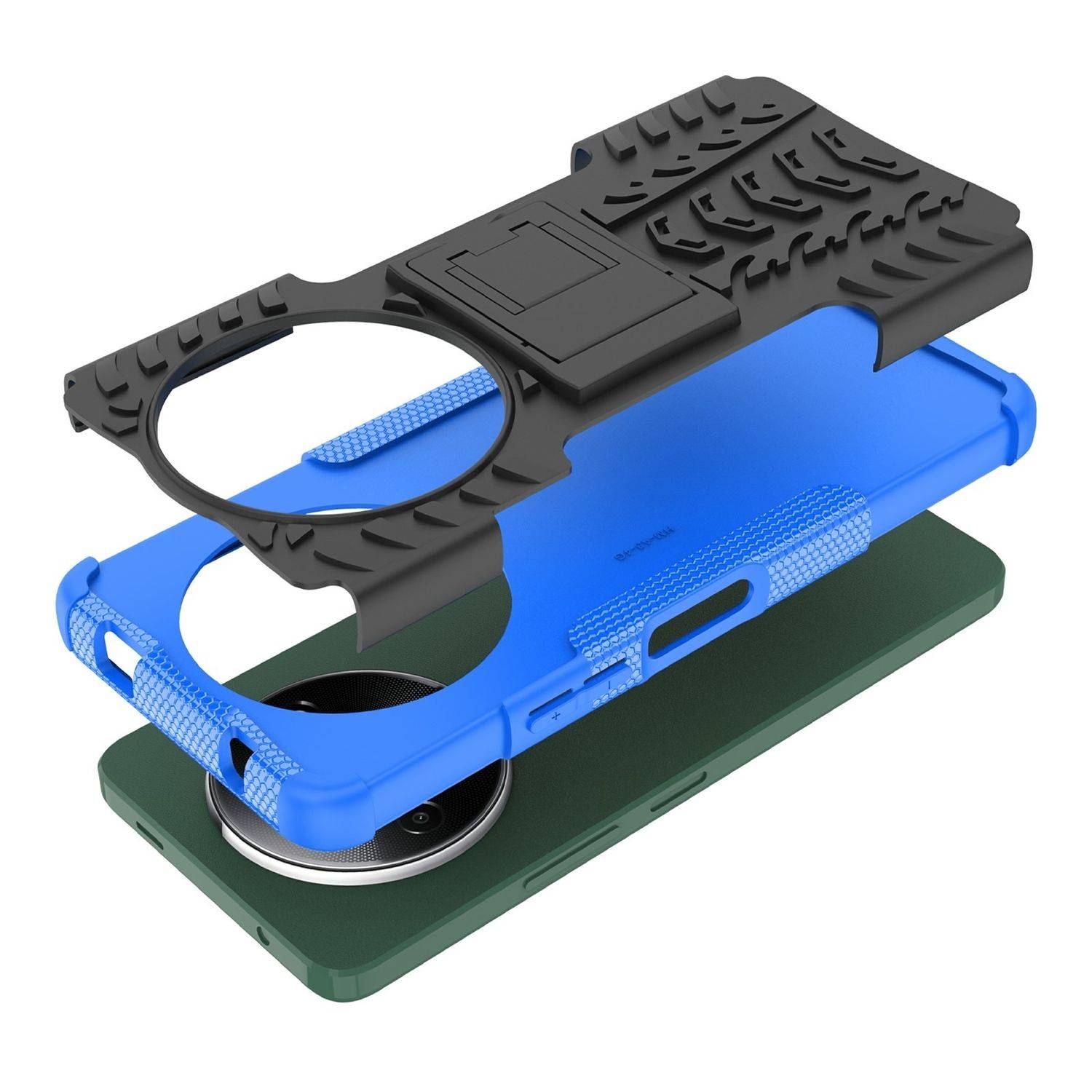 Für Xiaomi Redmi A3 Tire Textur TPU / PC Hülle Halterung Cover Blau