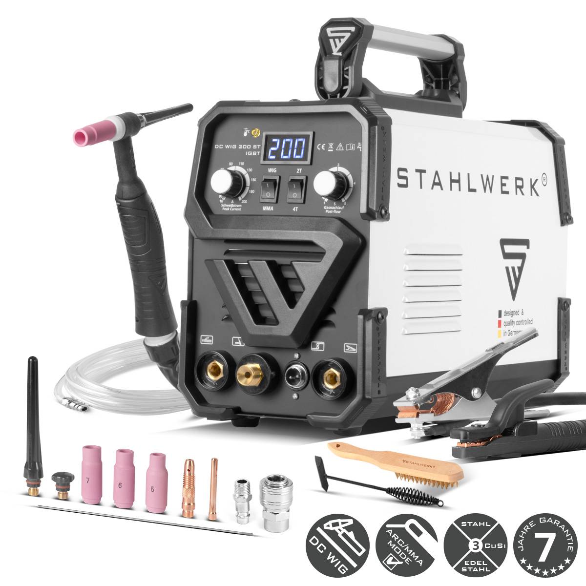 STAHLWERK Schweißgerät DC WIG 200 ST IGBT mit 200 Ampere und MMA E-Hand